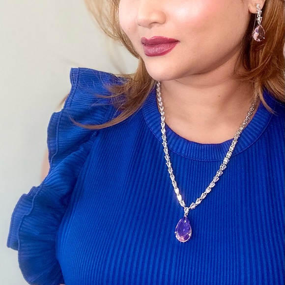 Vintage Classic Diamonds and Purple Crystal Necklace in Titanium, 12 inches Long - Picture 7 of 7